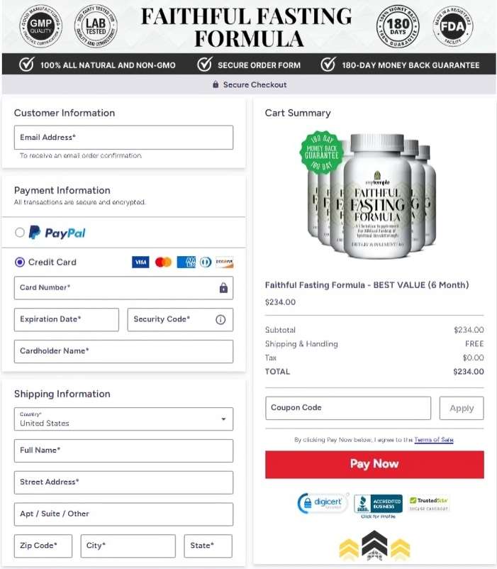 Faithful Fasting Formula Order Page